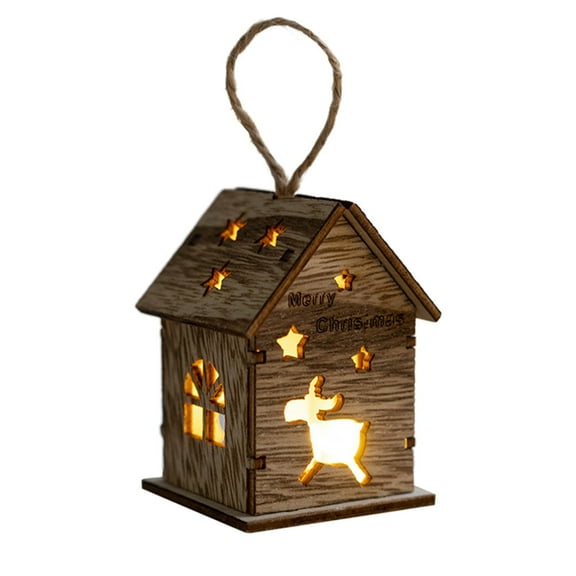Wadada Christmas Mini Led House Log Cabin Ornaments Xmas Wooden House Light, Christmas Light Christmas Doll House Christmas Wooden Hanging Ornaments,Christmas Ornament Wooden House Ornament Luminous