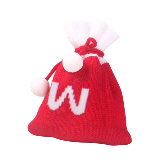 Wadada Christmas Monogram Bag for Gifts Drawstring Small Christmas Knitted Gift Bag Christmas Candy Bag Reusable Wrapping Bag for Christmas Party Home Holiday Favor Supplies (Letter W)