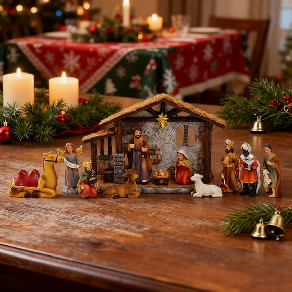 Wadada Christmas Nativity Sets, Set of 12 Mini Nativity Scene Resin Figurines, Xmas Holy Family Cute Table Ornaments, Religious Holiday Collection Gifts, Baby Jesus Nativity Mantle Shelf Decor
