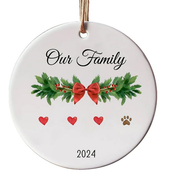 Wadada Christmas Ornaments 2024,Our First Christmas As A Family of 4 Ornament Unique Family Ceramic Baby 1st Xmas Ornaments New Parents Gifts for Couples Mom Dad Newborn Girls Boys Xmas Tree Decor
