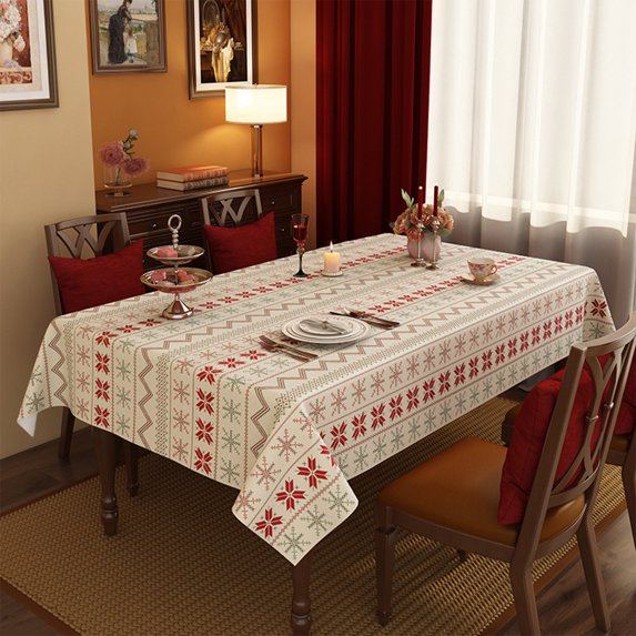 Wadada Christmas Rectangle Vinyl Tablecloth, Waterproof Oil-Proof Checkered PVC Table Cloth, Heavy Duty Xmas Plastic Table Cover for Dining, Party, Holiday Decor - 47 x 23 Inch, White