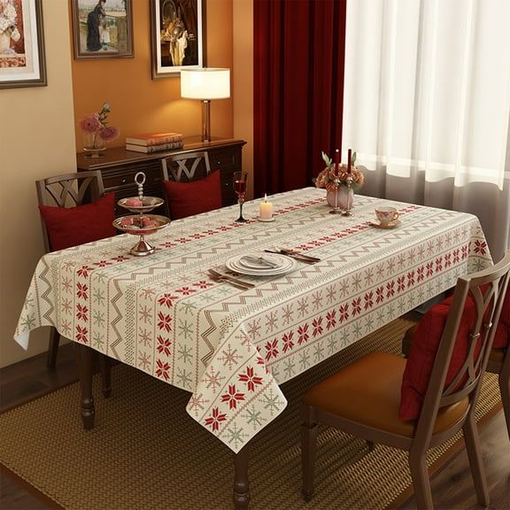 Wadada Christmas Rectangle Vinyl Tablecloth, Waterproof Oil-Proof Checkered PVC Table Cloth, Heavy Duty Xmas Plastic Table Cover for Dining, Party, Holiday Decor - 47 x 23 Inch, White