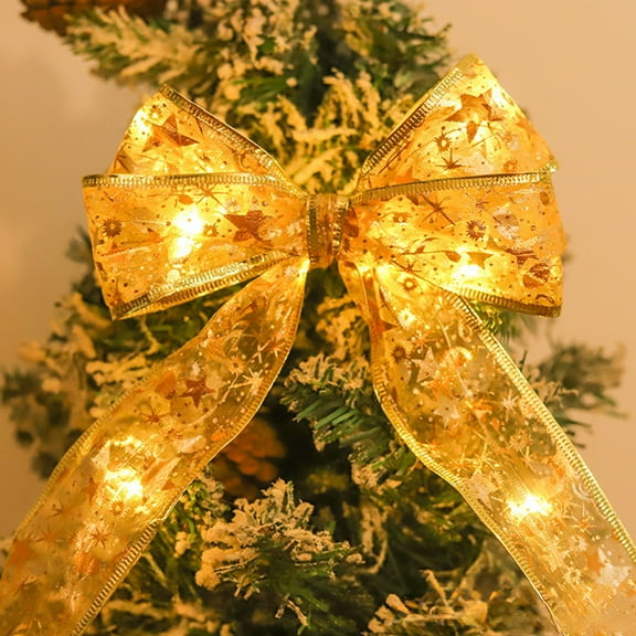 Wadada Christmas Ribbon Lights, 32.8ft 100 LED String Lights, Battery-Powered Copper Wire Christmas Tree Ribbon Lights for Holiday Party Weddings Indoor Christmas Tree Decorations (Gold)