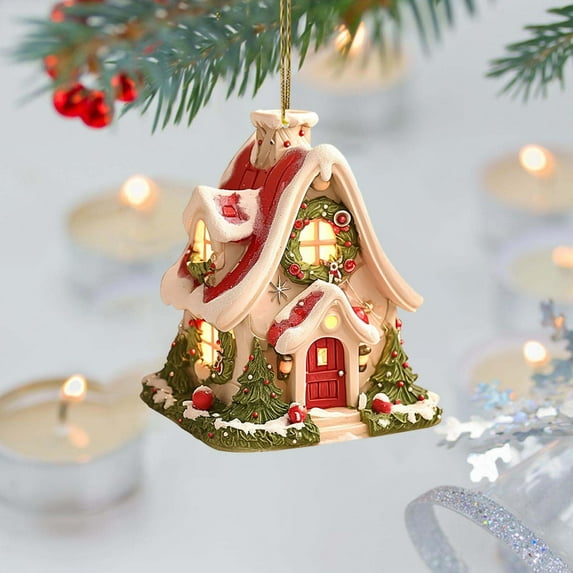 Wadada Christmas Snow House Shape Pendant, 2D Acrylic Flat Christmas Hanging Ornaments Decorations, Xmas Tree Decorations, Snowhouse Ornaments for Indoor and Outdoor Decoration Party Supplies