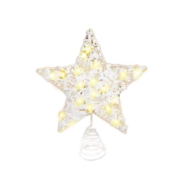 Wadada Christmas Star Tree Topper, Plug in Sliver Glittered 3D Star Tree Topper, Metal Hollow Designed Built-in 10 Bulbs String Lights for Indoor Office Christmas New Year Holiday Tree Decor