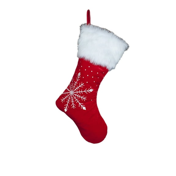 Wadada Christmas Stocking Set of 2, 19 Inch Red Christmas Stockings Embroidered Snowflakes White Plush Faux Fur Cuff Large Xmas Hanging Stockings for Family Holiday Party Decoration
