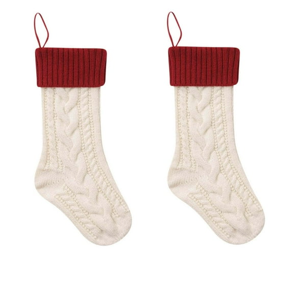 Wadada Christmas Stockings Cable Knit, 2 Pack 18 inches Large Size Knitted Stockings, Rustic Christmas Ornaments Farmhouse Boho Style Stocking Decorations for Family Holiday Season Decor