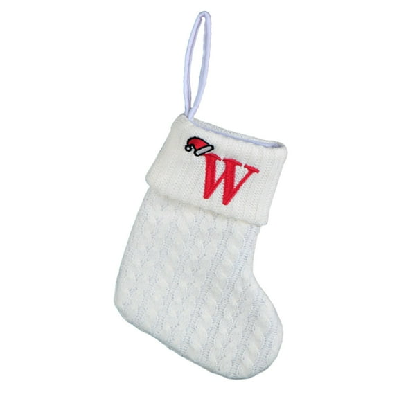 Wadada Christmas Stockings with Initial, 7.8" Small Embroidered Letter Knit White Christmas Stocking Letter Monogram Hanging Xmas Stockings for Family Christmas Tree Fireplace Decoration (W)