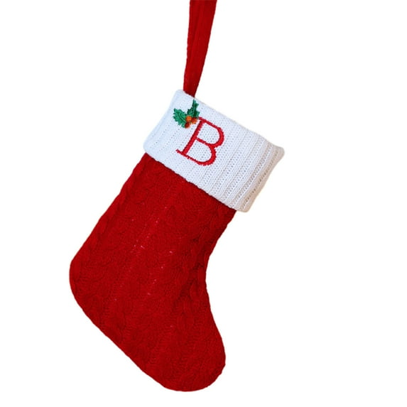 Wadada Christmas Stockings with Initial, Small Embroidered Letter Knit Red White Christmas Stocking Letter Monogram Hanging Xmas Stockings for Family Christmas Tree Fireplace Decor (8", Letter B)