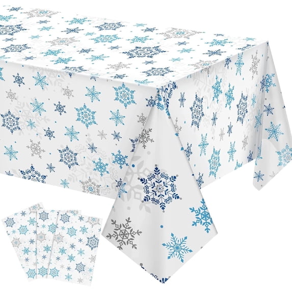 Wadada Christmas Tablecloth, White Christmas Snowflake Tablecloth 54 x 108 inch Disposable Plastic Rectangular Table Cover Winter Theme Waterproof Tablecloth for Christmas Birthday Party