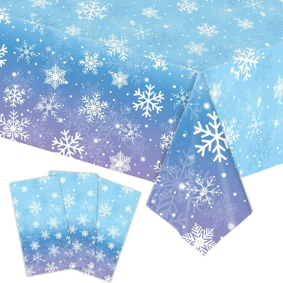 Wadada Christmas Tablecloth Winter Snowflake Plastic Table Cover Winter Wonderland Table Cloth Xmas White Snowflake Tablecloth Christmas Table Decor Merry Christmas Party Supplies 108 x 54 Inch(Blue)