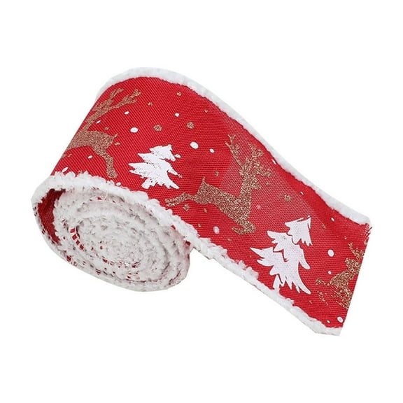 Wadada Christmas Webbing White Velvet Trimmed Elk Gift Box Wrapping Ribbon Box Christmas Candy Peppermint Red and White Striped Cotton Ribbon for Gift Wrapping, Christmas Tree Decorations