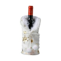 Wadada Christmas Wine Bottle Cover Bags, Xmas Red Wine Gift Decor Bags, Plush Red Wine Bottle Sleeve Snowflake Pattern Bottle Wrap for Home Dinner Party Festival Table Decor (10.6 Inch,Gold)