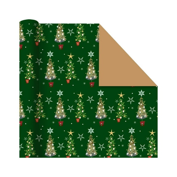 Wadada Christmas Wrapping Paper, Christmas Gift Wrapping Paper Roll, Green Red Snowflakes Christmas Tree Wrapping Paper for Christmas, New Year, Holiday, Party, 19x27 Inch