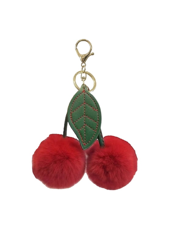 Cute Cherry Keychain, Fluffy Cherry Accessories Cherry Bag Purse Car Bag Handbags Pendant for Women Girl Birthday Christmas Gifts Stocking Stuffers, Red