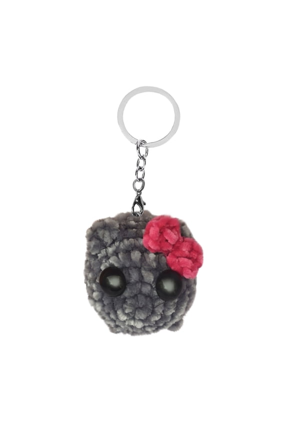 Cute Sad Hamster Meme Keychain, Kawaii Sad Hamster Plush Toy, Crochet Plush Sad Hamster Meme with Bow Key Rings Chains Bag Charms, Cute Girl Hamster Handmade Gifts Decor