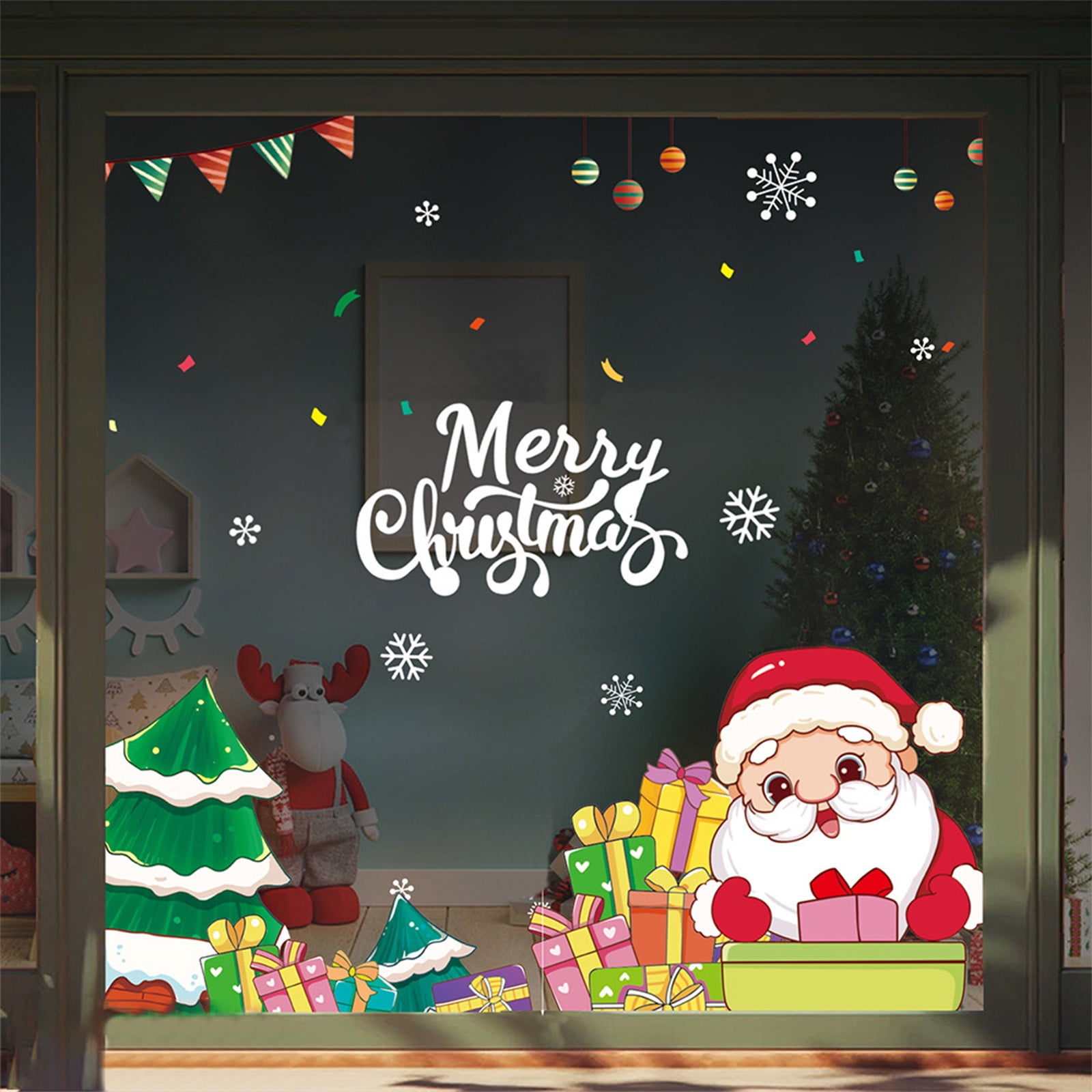 Wadada DIY Christmas Windows Stickers Wreath Snowflakes Santa Claus