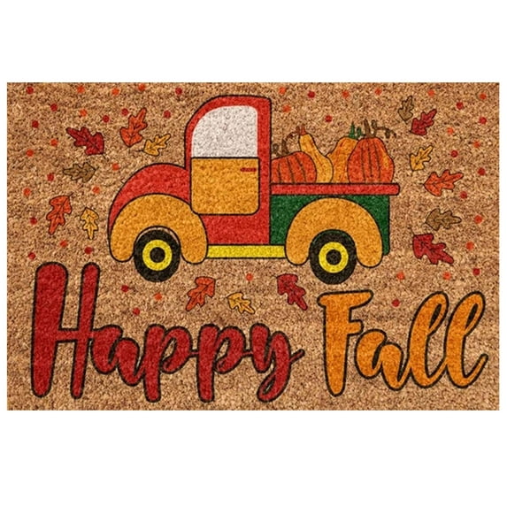 Wadada Fall Decorative Doormat,Autumn Welcome Doormat Outdoor Entrance,Fall Pumpkin Maple Leaves Truck Leaves Front Door Welcome Mat,Non Slip Door Mat for Thanksgiving Home Decor,15 x 23 Inch
