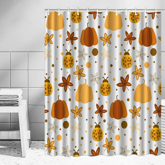 Wadada Fall Pumpkins Maple Leaf Shower Curtain, Autumn Leaves Harvest Thanksgiving Farmhouse Watercolor Seasonal Bathroom Curtain Sets, Waterproof Fabric Polyester with Hooks, 70.8x35.4 Inch