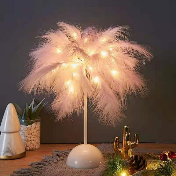 Wadada Feather Table Lamp, Ostrich Feather Table Night Light Feather Lamp Bedside Table Lamp Desk Lamp Feather LED Night Lamp Atmosphere Light Nightstand Lamp for Living Room Wedding Room Bedroom
