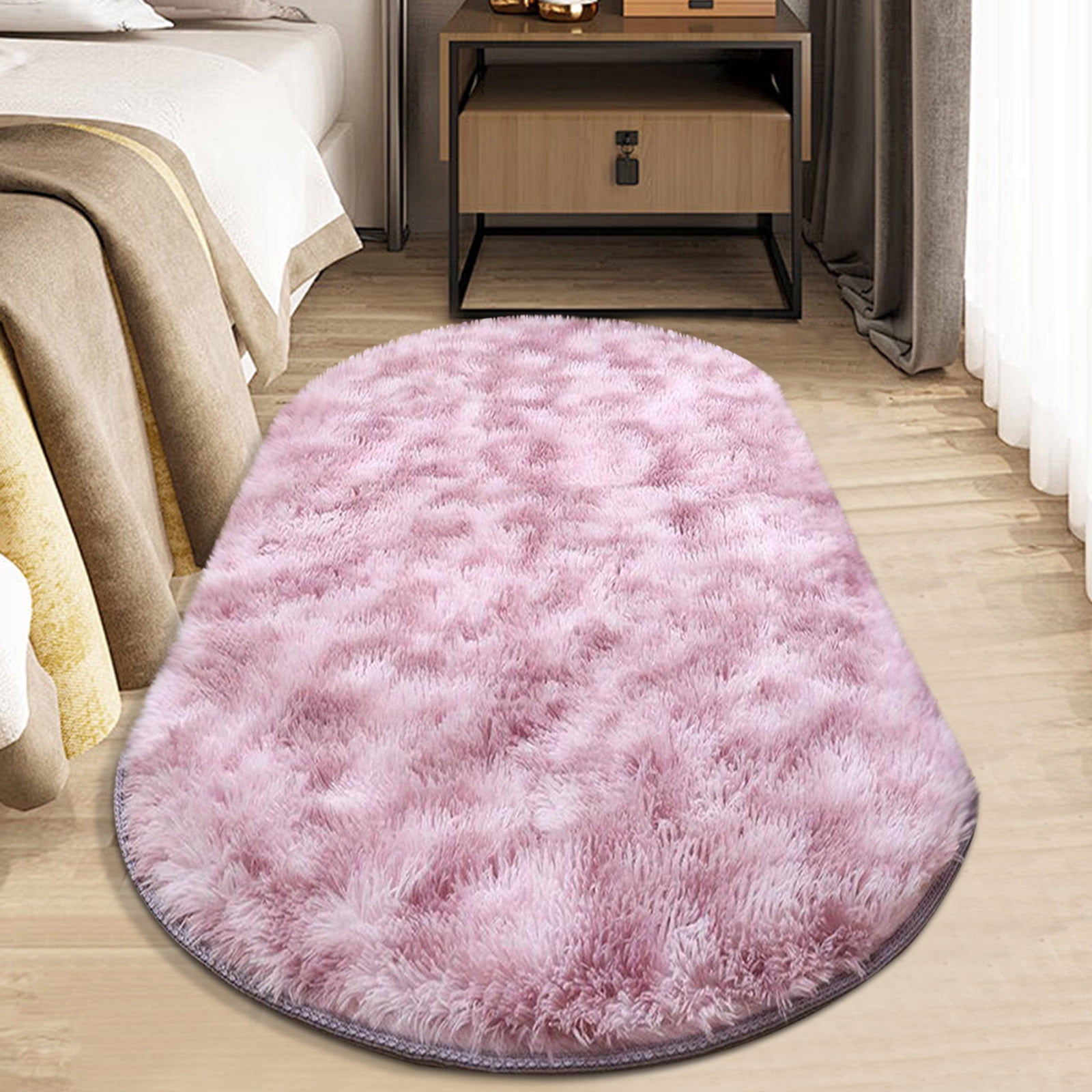 Cute Bedside Rugs Wadada Fluffy Oval Rug for Bedroom Soft Tie Dye Area Rugs for Girls ...