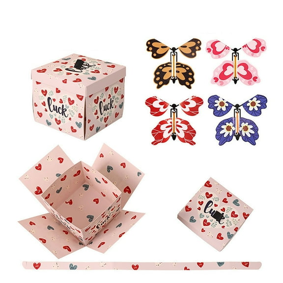 Wadada Flying Butterfly Surprise Box Exploding Gifts Box with Butterflies Butterfly Explosion Box Surprise Cake Explosion Box, Butterfly Pop Up Box for Birthday Valentines Day Mothers Day (5.7Inch)