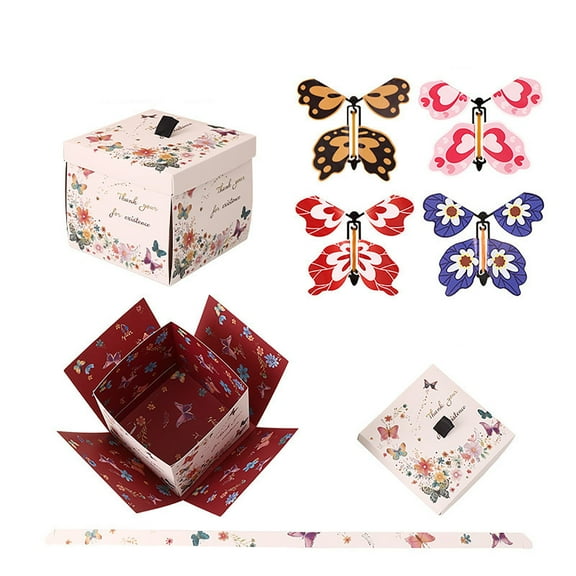 Wadada Flying Butterfly Surprise Box Exploding Gifts Box with Butterflies Butterfly Explosion Box Surprise Cake Explosion Box, Butterfly Pop Up Box for Birthday Valentines Day Mothers Day (5.7Inch)