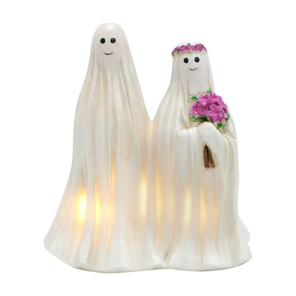 Wadada Ghost Bride and Groom Figurines with LED Light,Lighted Resin Ghost Couple Sculpture,Wedding Couple Statue Figurine,White Spooky Sculpture Lamp,Halloween Valentine's Day Decor Creative Gift