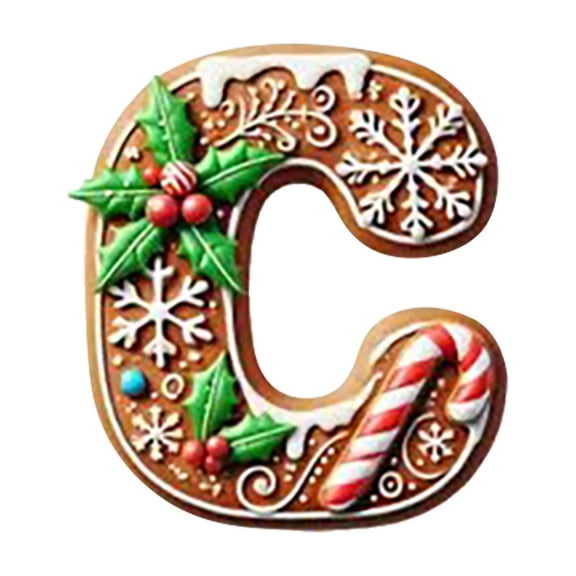 Wadada Gingerbread Alphabet Ornaments for Christmas Tree 26 Initial Candy Cane Letter C Pendant with Berries Pattern Mini Monogram Hanging Decorations for Party Gifts DIY Decor