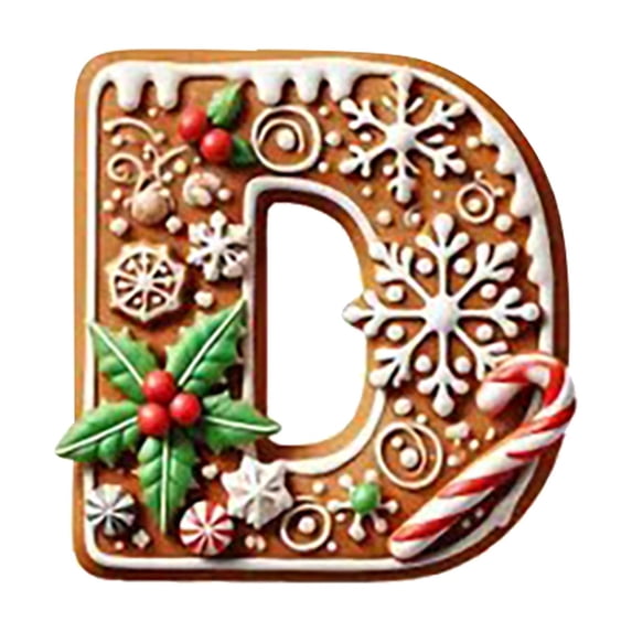 Wadada Gingerbread Alphabet Ornaments for Christmas Tree 26 Initial Candy Cane Letter D Pendant with Berries Pattern Mini Monogram Hanging Decorations for Party Gifts DIY Decor