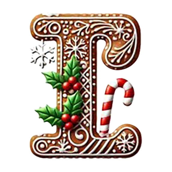 Wadada Gingerbread Alphabet Ornaments for Christmas Tree 26 Initial Candy Cane Letter I Pendant with Berries Pattern Mini Monogram Hanging Decorations for Party Gifts DIY Decor