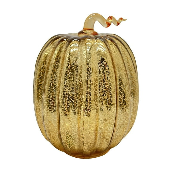 Wadada Glass Pumpkin Light Up Pumpkins, 5.5 Inch Halloween Pumpkin Decorations with Pumpkin Decorating for Fall Autumn Thanksgiving Harvest Tables Centerpieces Pumpkin Decor (Gold)