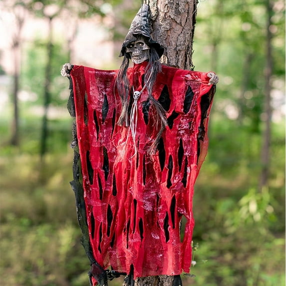 Wadada Halloween Animated Hanging Talking Witch, Sound Activated Halloween Decor Animatronic Hanging Decorations for Haunted House Prop Decor, Outdoor/Indoor Decorations (27.5 Inch)