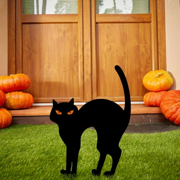 Wadada Halloween Cat Metal Silhouette Statue, Iron Black Cats Stake Animal Floor Plug Decoration Crafts Yard Garden Art Signs for Cat Lovers Gifts for Lawn Farm Flowerbed