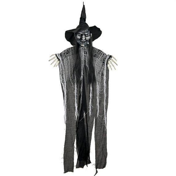 Wadada Halloween Hanging Witch Decor with Light-up Eyes and Sound Activation Function, Talking Witch for Halloween Decorations, Spooky Hanging Animatronic Witch, Scary Haunted House Prop Decor