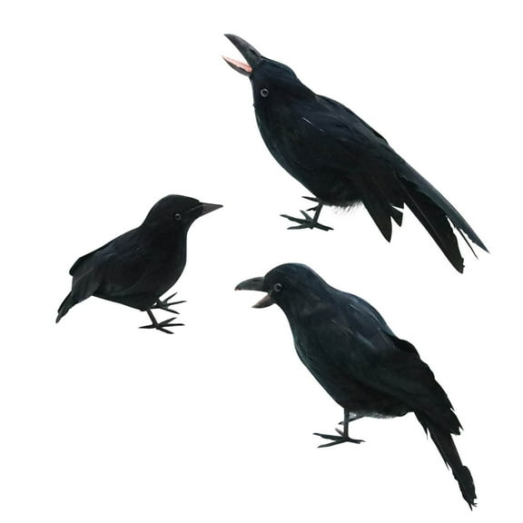 Wadada Halloween Realistic Crows Christmas Feathered Crows Decorations Artificial Fake Black Ravens Handmade Outdoor Indoor Party Props Supplies Cute Stand Life-Like Crow Birds Black Decoration(3PCS)