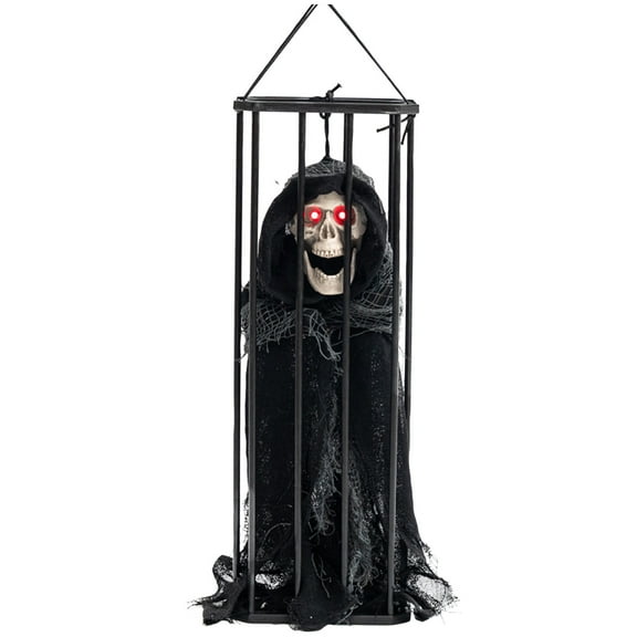 Wadada Halloween Screaming Animated Decorations Halloween Decor Prop with Motion Sensor Scary Skull Cage Prisoner Spooky Hanging Ghost Light Up Eyes