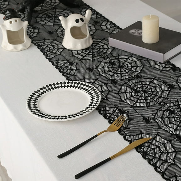 Wadada Halloween Table Runner,Black Lace Spider Web Table Runner for Halloween Table Decor,11x23 Inch Halloween Lace Table Runner for Halloween Table Decoration Kitchen Indoor Halloween Decoration