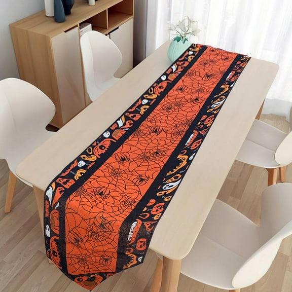 Wadada Halloween Table Runner,Orange Lace Spider Web Table Runner for Halloween Table Decor,70x12 Inch Halloween Lace Table Runner for Halloween Table Decoration Kitchen Indoor Halloween Decoration