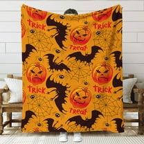 Wadada Halloween Throw Blanket Spooky Orange Pumpkin Bat Spider White Throw Blankets Soft Cozy Fleece Horror Blanket for Bedroom Living Room Couch Sofa Bed Home Decorations 59x61 Inch
