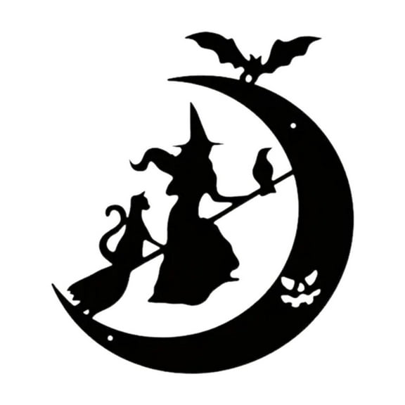 Wadada Halloween Witch Moon Metal Art, Metal Wall Sculptures Front Door Welcome Sign, Halloween Decor Wall Hanging, Perfect for Home Decoration Gift for Halloween Party Decorations