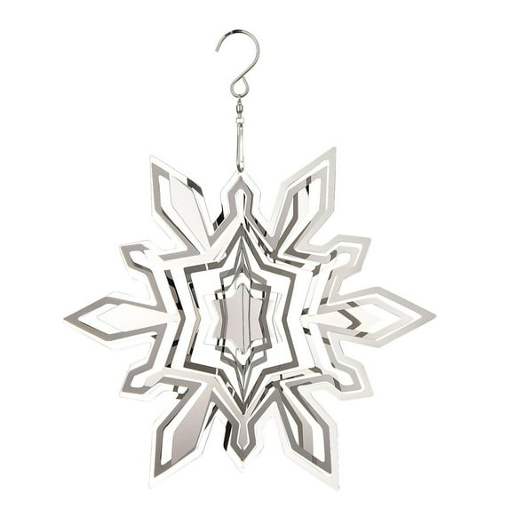 Wadada Hanging Wind Spinner Outdoor Metal Decorations, Silver Wind Spinners for Yard and Garden, 3D Mirror Stainless Steel Wind Sculptur Chime Indoor Outdoor Garden Decoration Worth Gift (Snowflake)