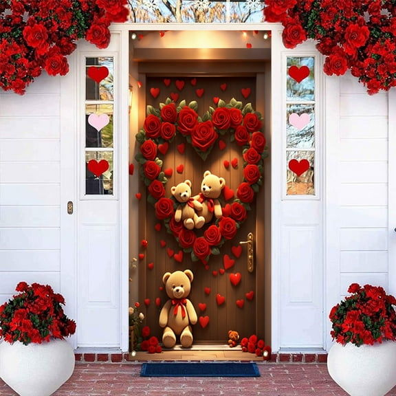 Wadada Happy Valentine's Day Door Cover, Valentines Day Party Decoration Pink White Love Conversation Heart Door Banner Background for Romantic Valentine's Day Front Door Hanging Party Supplies