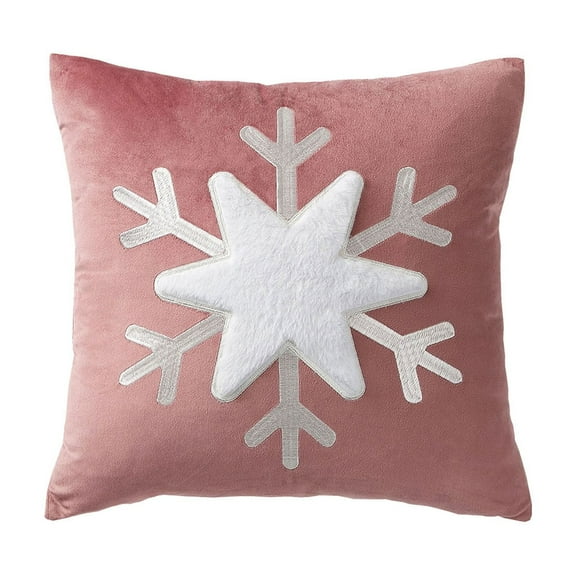 Wadada Holiday Throw Pillow Covers 18x18 inch, Decorative Pillow Cases Bed Sofa Couch, Christmas Winter Accent Decor Cushion Bedroom Living Room, Velvet Square Euro Sham Covers, Snowflake Pink