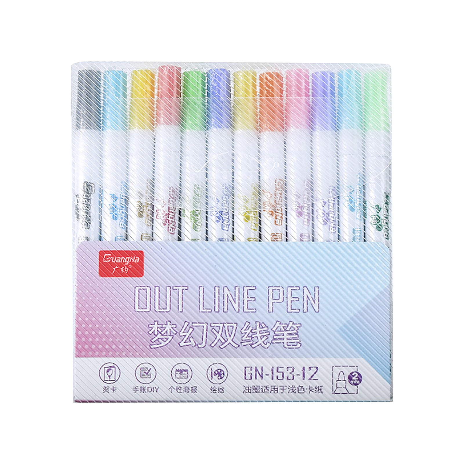 Wadada Line Outline Metallic Markers, Glitter Metallic Outline Pens Magic Fancy Marker for Christmas Card Drawing Writing Birthday Greeting, DIY Art Crafts, Scrapbook Supplies 12 Colors