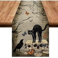 thumbnail image 1 of Wadada Linen Retro Crows Halloween Table Runner Ravens Rose Skull Mushroom Moths Butterfly Halloween Decorations Outdoor Indoor Tablecloth Home Kitchen Dining Halloween Party Decorations 13x72 Inch, 1 of 5
