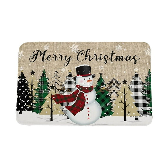 Wadada Merry Christmas Front Door Mats, Outdoor Indoor Entrance Doormat Buffalo Plaid Xmas Tree Snowflake Kitchen Mat Non-Slip Bathroom Rugs Washable Cotton and Linen Floor Mats for Porch, 18" x 30"