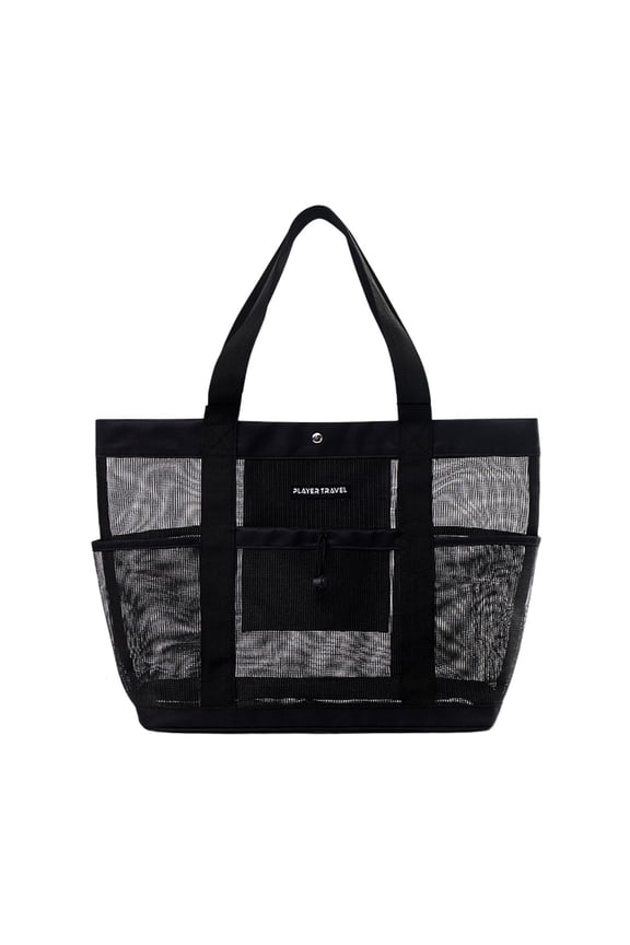 Mesh Beach Bags for Women, Large Travel Tote Beach Bags with Zipper and Pockets, Lightweight Shower Caddy, Beach Essentials for Family, Pool Bag Beach Basket for Women Vacation, Swimmers(Black)