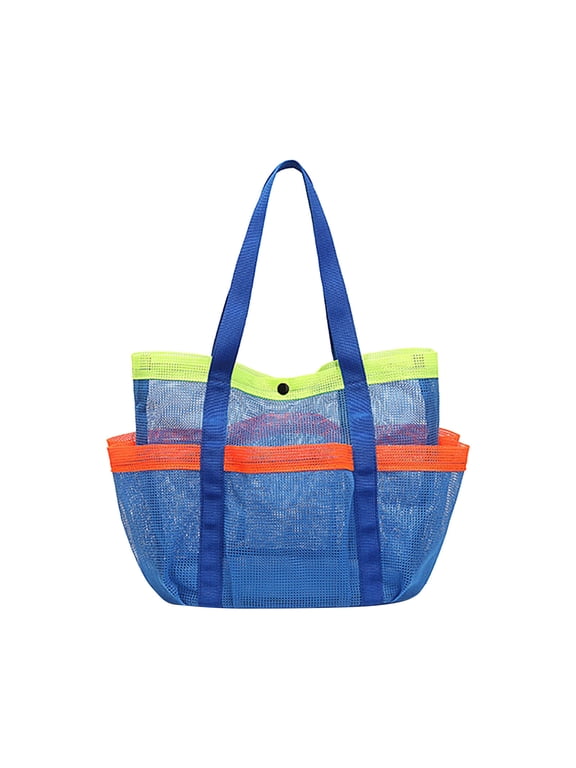 Mesh Beach Bags for Women, Large Travel Tote bags with Button and Pockets, Lightweight Shower Caddy, Beach Essentials for Family, Pool Bag Beach Basket for Women Vacation, Swimmers