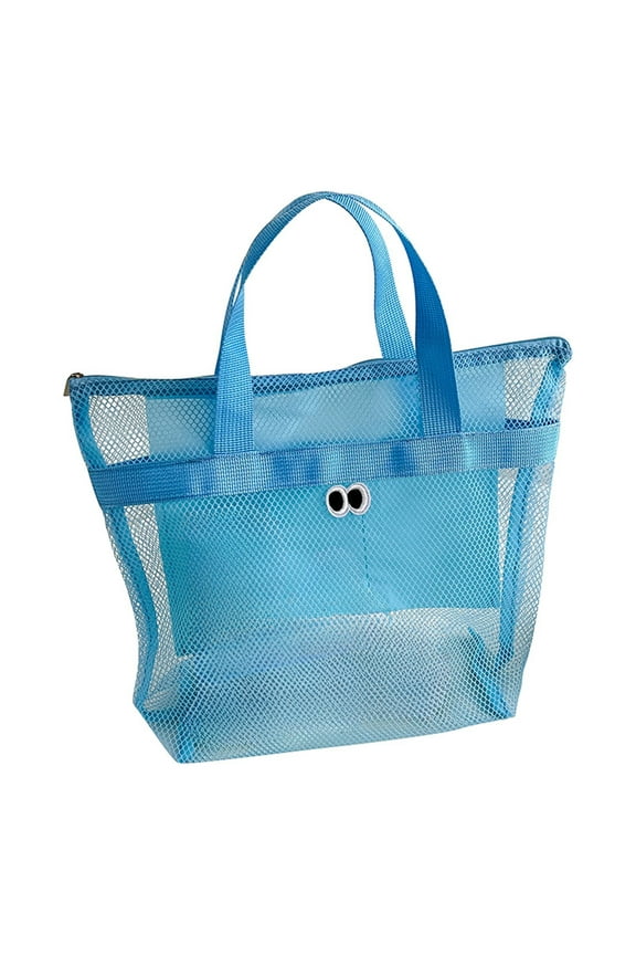 Mesh Shower Big Pool Bags Beach Tote Bags, Quick Dry Tote Bag with Zipper and Inner Pocket, Hanging Toiletry Bath Organizer for College Dorms, Gym, Swimming, Beach, Travel (Blue)